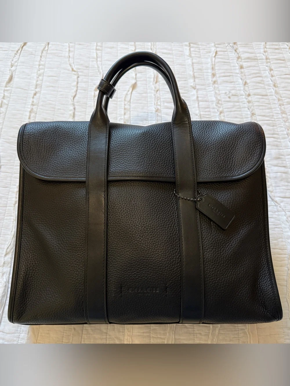 Coach Gotham Portfolio Briefcase Black Pebble Leather Laptop Messenger Bag C5318
